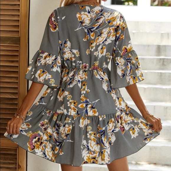 Floral print ruffle hem A-line dress - Picture 3 of 6